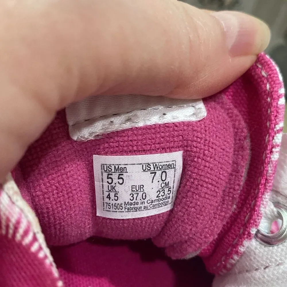Vans Off the Wall Sk8-Hi Tapered Tie-Dye Hearts Fuchsia Pink Men 5.5 Women 7 - Picture 12 of 13